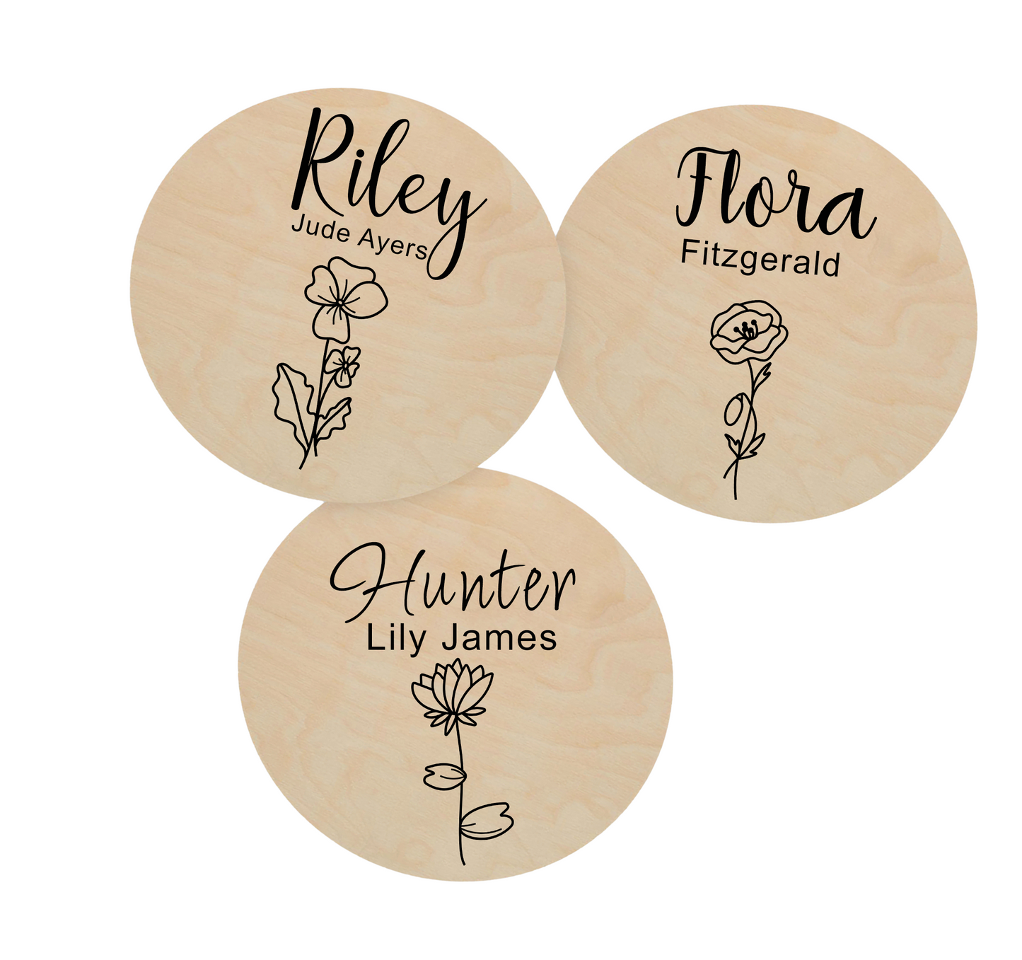 Personalised Birth Flower Wood Plaque