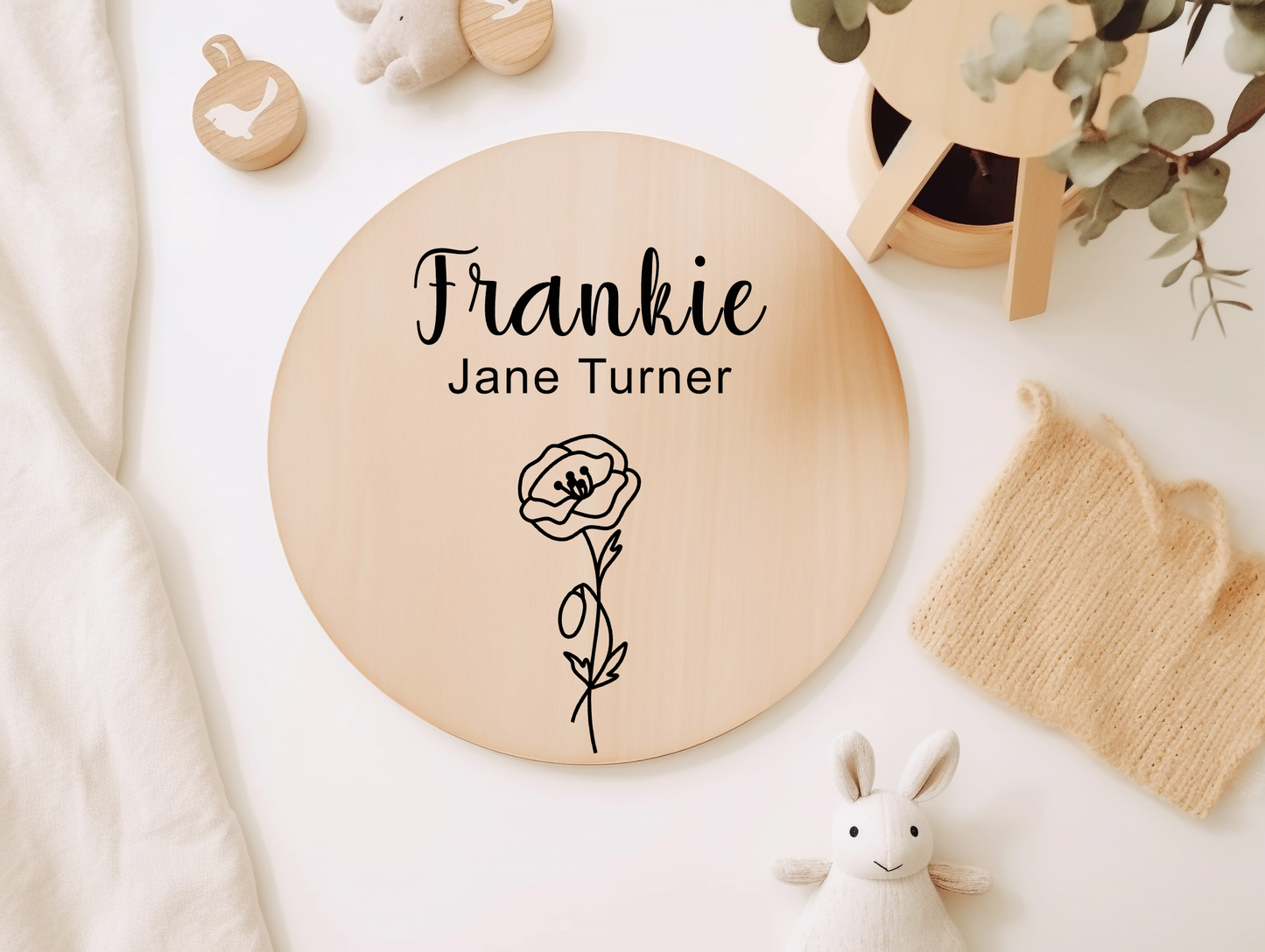 Personalised Birth Flower Wood Plaque