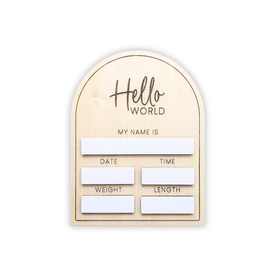 "Hello World" Classic Dry Erase Baby Announcement Sign