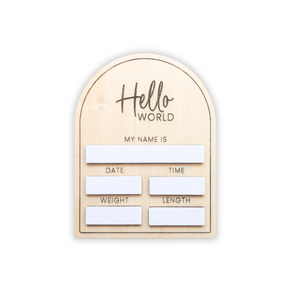 "Hello World" Classic Dry Erase Baby Announcement Sign