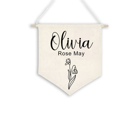 Birth Flower Personalised Name Flag (Small)