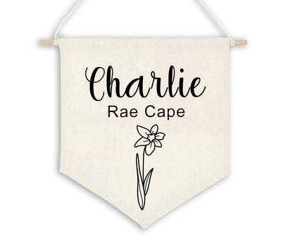 Birth Flower Personalised Name Flag (Large)