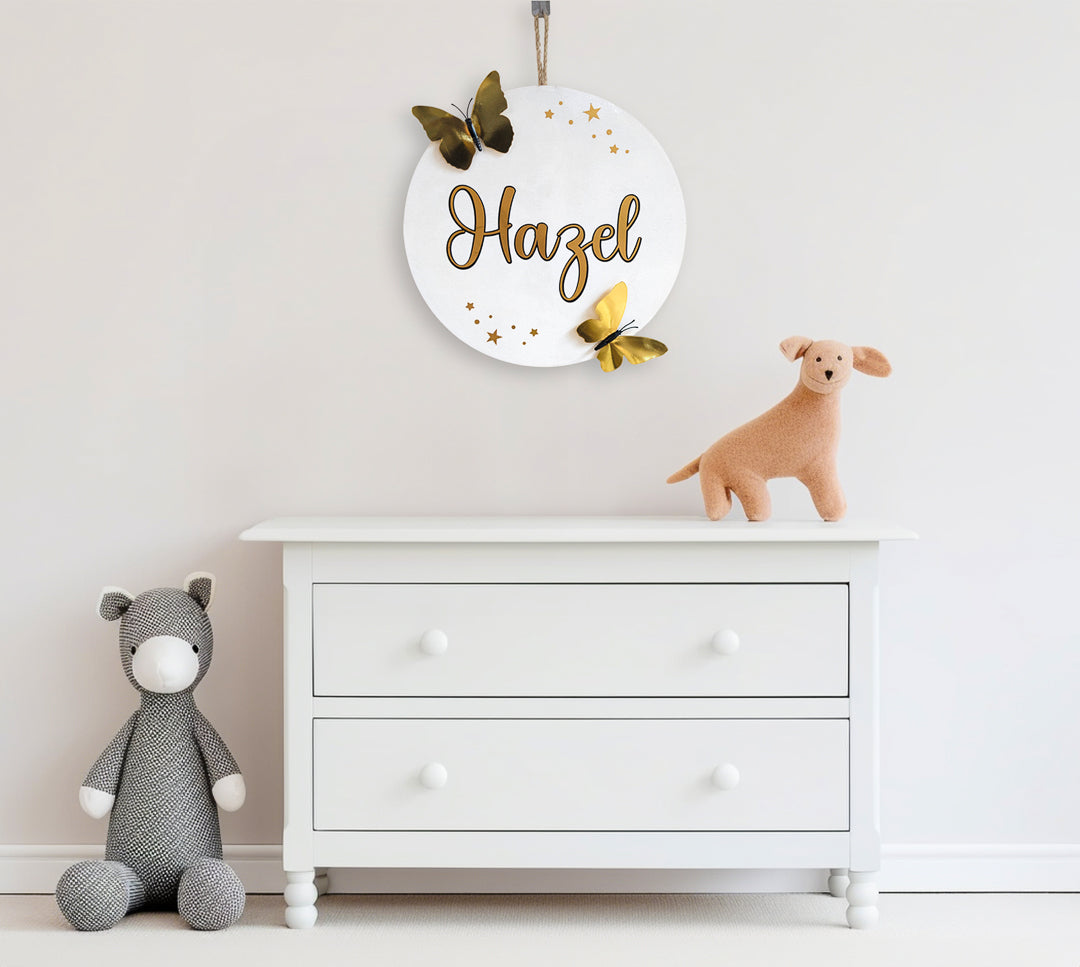 Golden 3D Butterfly Wooden Name Sign for Nursery Decor