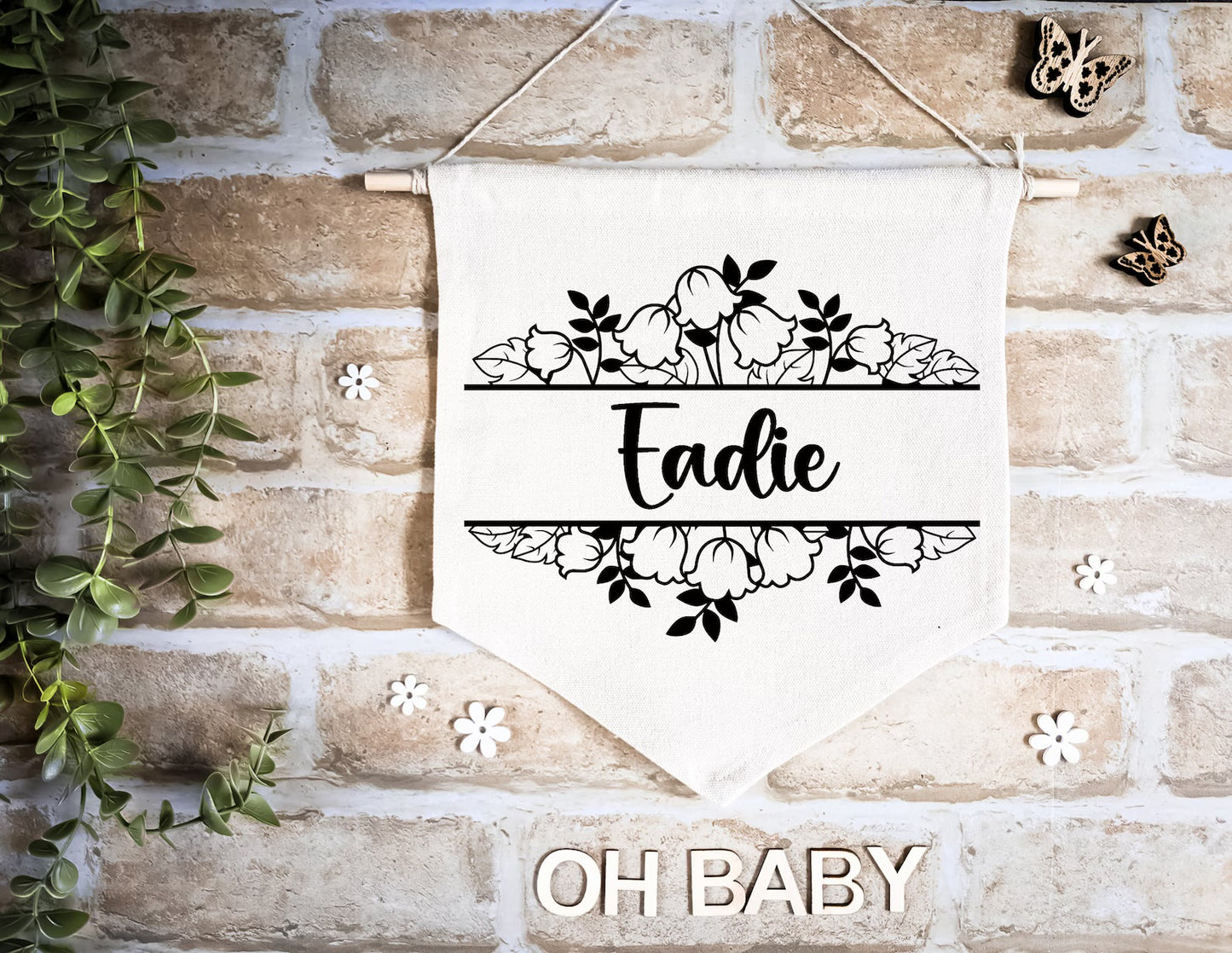 Birth Flower Personalised Name Flag (Large)