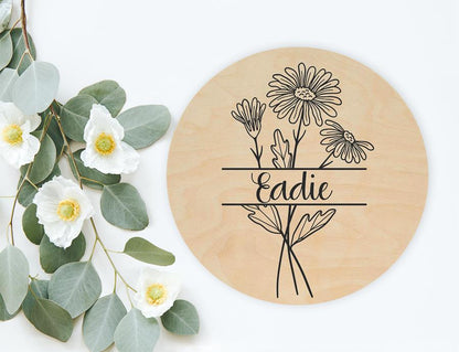 Personalised Birth Flower Wood Plaque