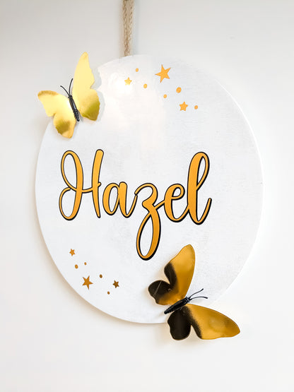 Golden 3D Butterfly Wooden Name Sign for Nursery Decor