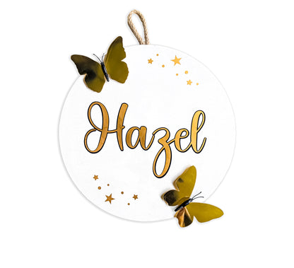 Golden 3D Butterfly Wooden Name Sign for Nursery Decor