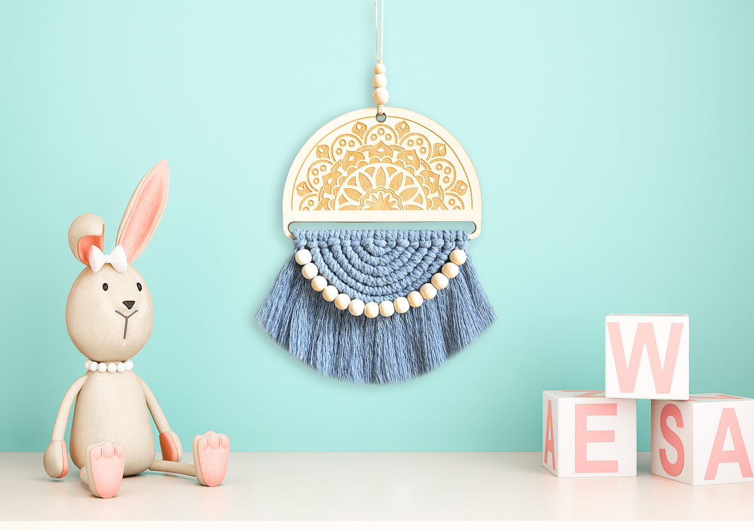 Handcrafted Wooden Semicircle Macrame Wall Decor for Boho Nursery