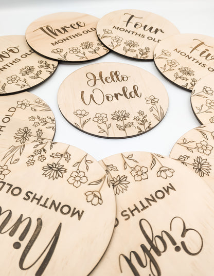 Wooden Wildflower Baby Milestone Discs