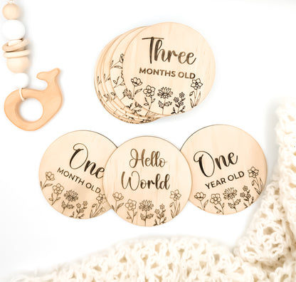 Wooden Wildflower Baby Milestone Discs