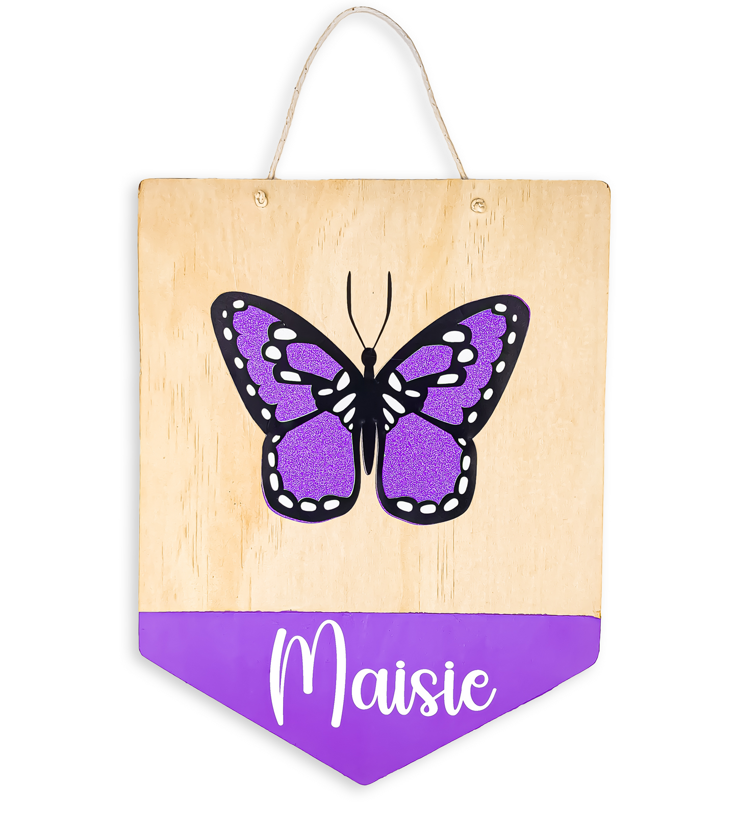 Personalised Wooden Name Sign with Shimmering Butterfly