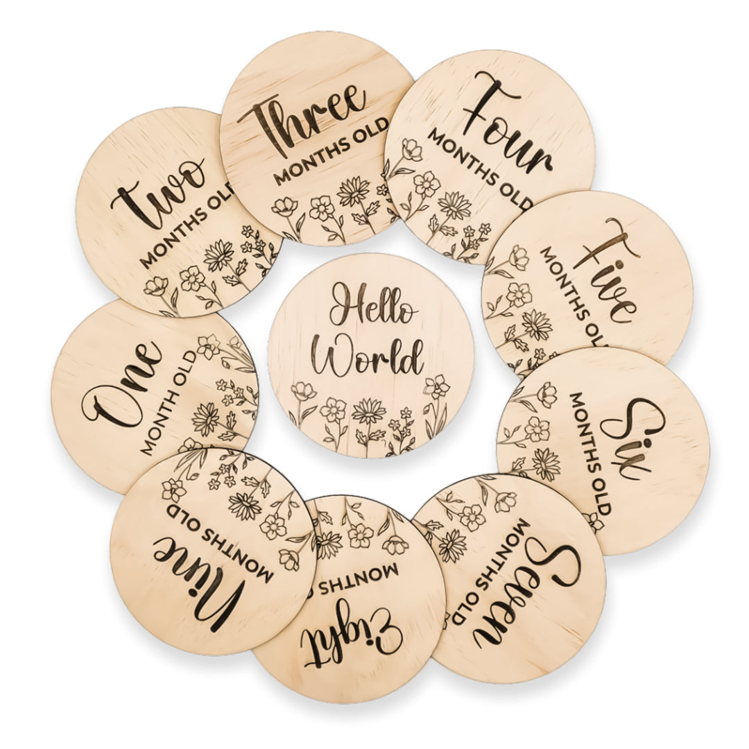 Wooden Wildflower Baby Milestone Discs