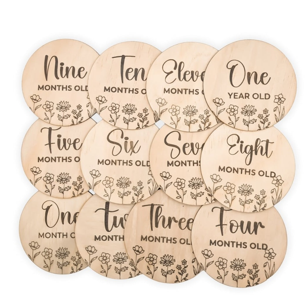 Wooden Wildflower Baby Milestone Discs