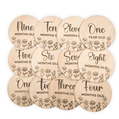 Wooden Wildflower Baby Milestone Discs