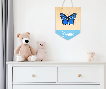 Personalised Wooden Name Sign with Shimmering Butterfly