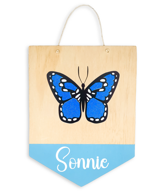 Custom Wooden Name Sign with Sparkling Butterfly Detail