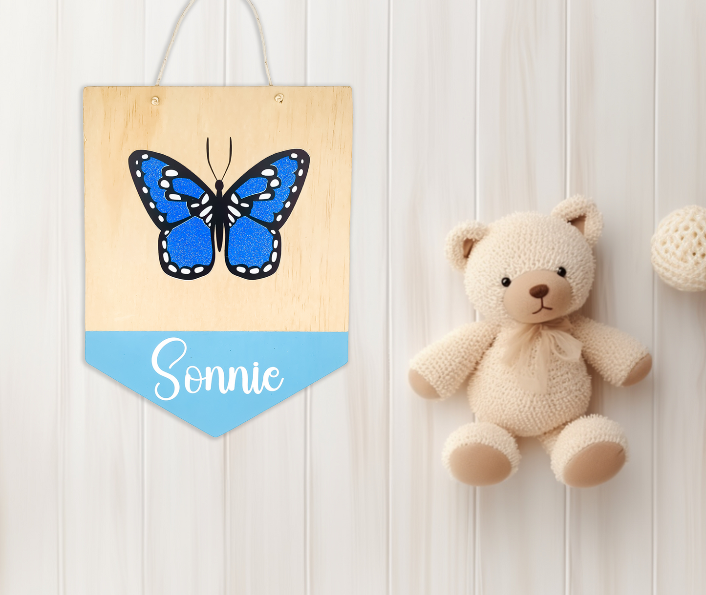 Personalised Wooden Name Sign: Sparkling Butterfly Nursery Decor Accent